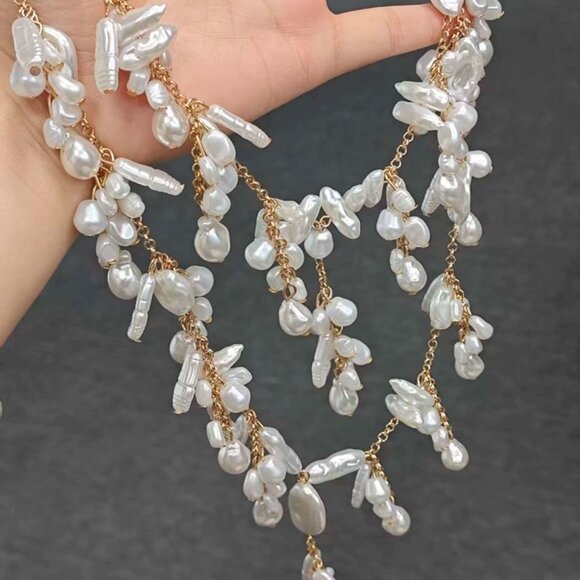 Irregular Pearl Long Cluster Layered Necklace - Picture 3 of 4